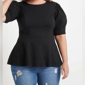 ELOQUII Puff Sleeve Peplum Top in Black Size: 26W